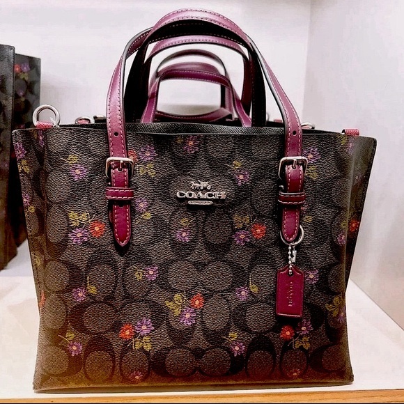 NWT COACH Authentic Mollie Tote 25 Graphite Deep Berry Country Floral Print - Picture 1 of 10